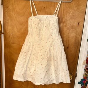 Altar'd State Cream Spaghetti-Strap Floral Dress with Pink Accents